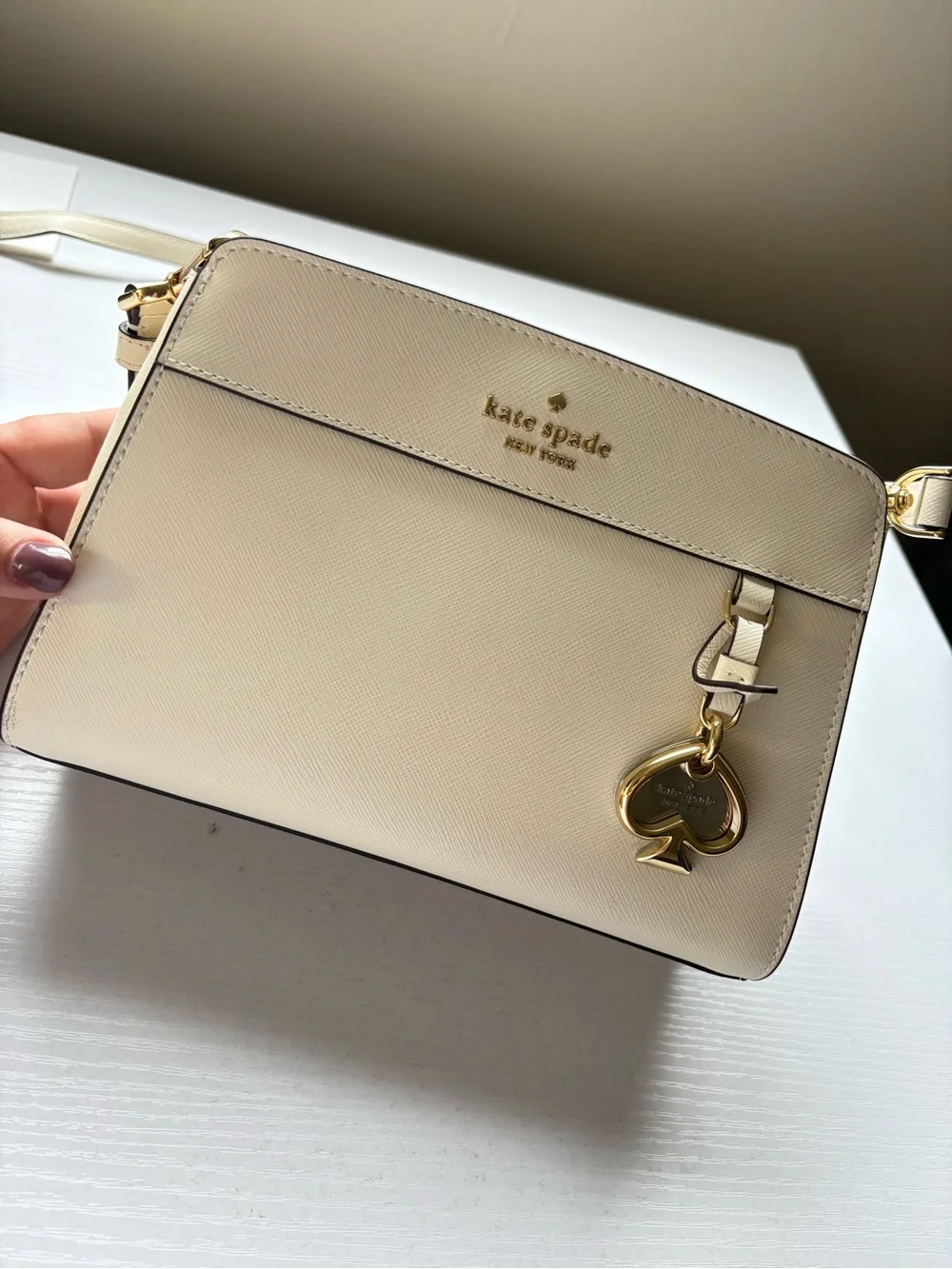 kate spade Cream Leather Top-Handle Satchel with Gold Charm